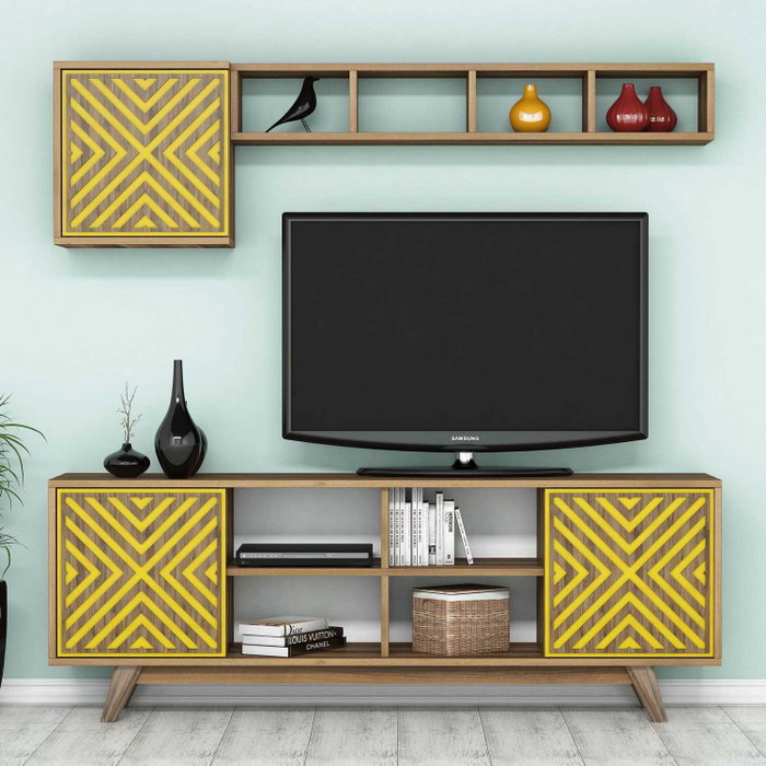 Hanah Home Mueble de TV Bohemio Nogal y Amarillo